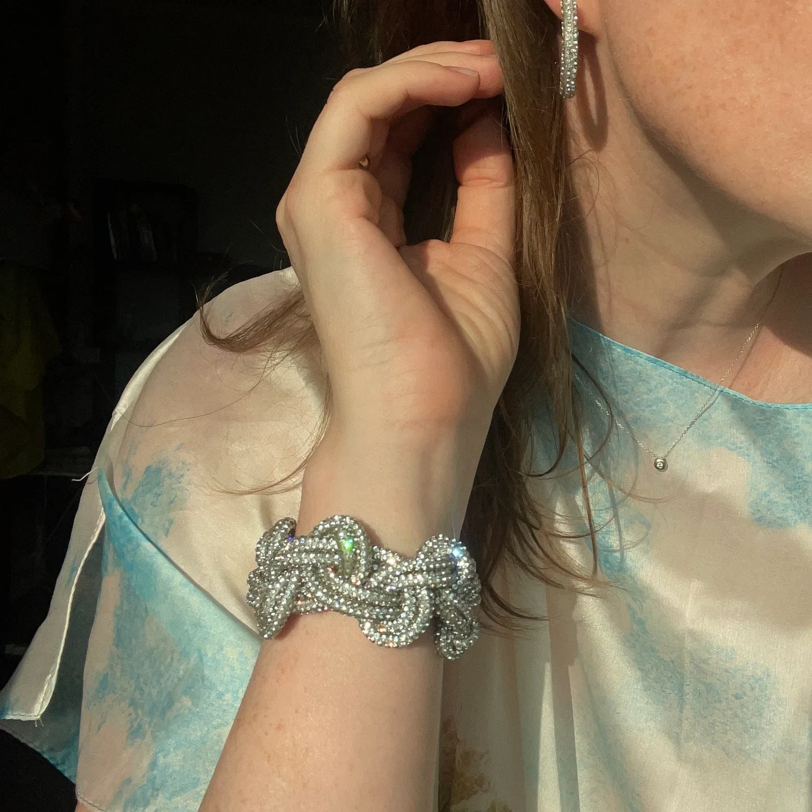 Rhinestone cord bracelet “Heart”